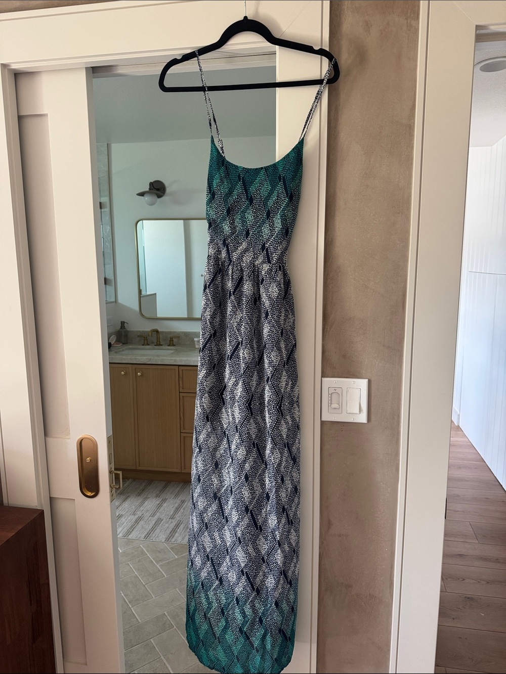 Mimi Chica Teal and Navy Print Maxi Dress - Spaghetti Straps